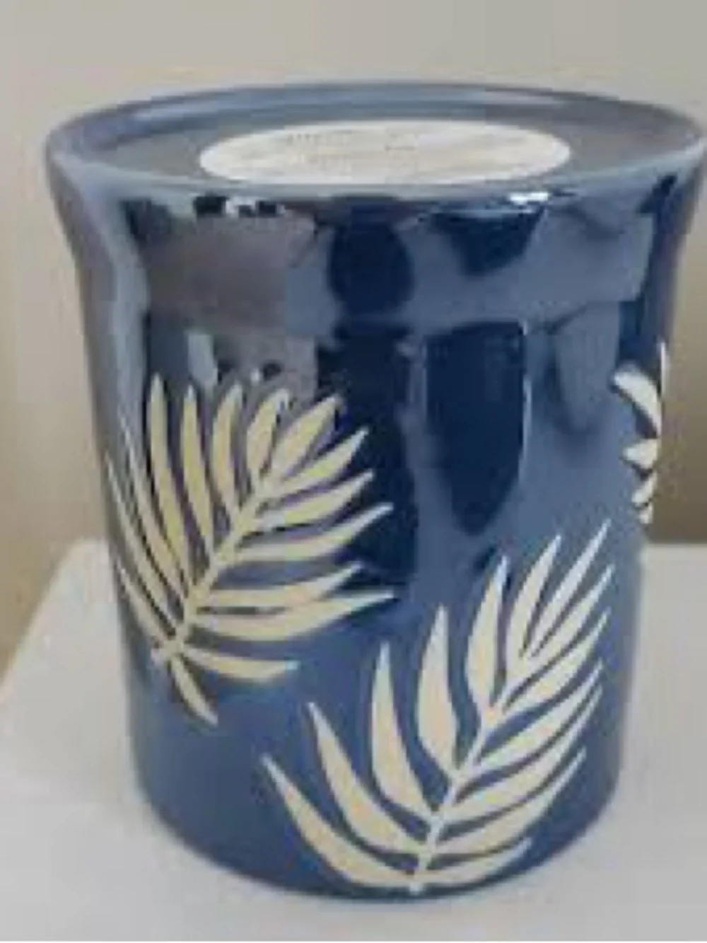 Bath & Body Works Blue iridescent Palm Fronds Pedestal 3-Wick Candle Holder NWT - Picture 4 of 5